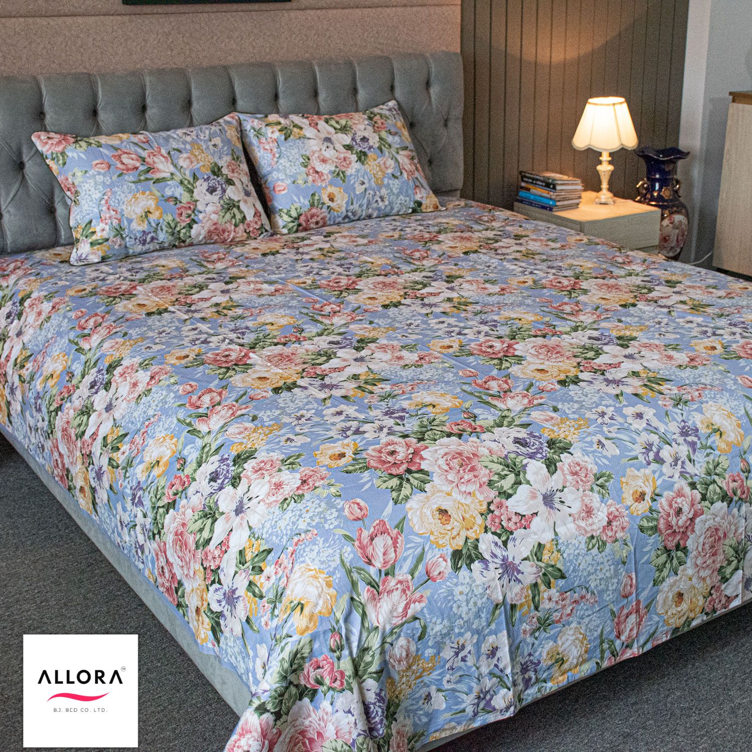 Monsoon Blooms Print Bedsheet- Heather Blue ALLORA BDonline shop bangladeshothoba.com