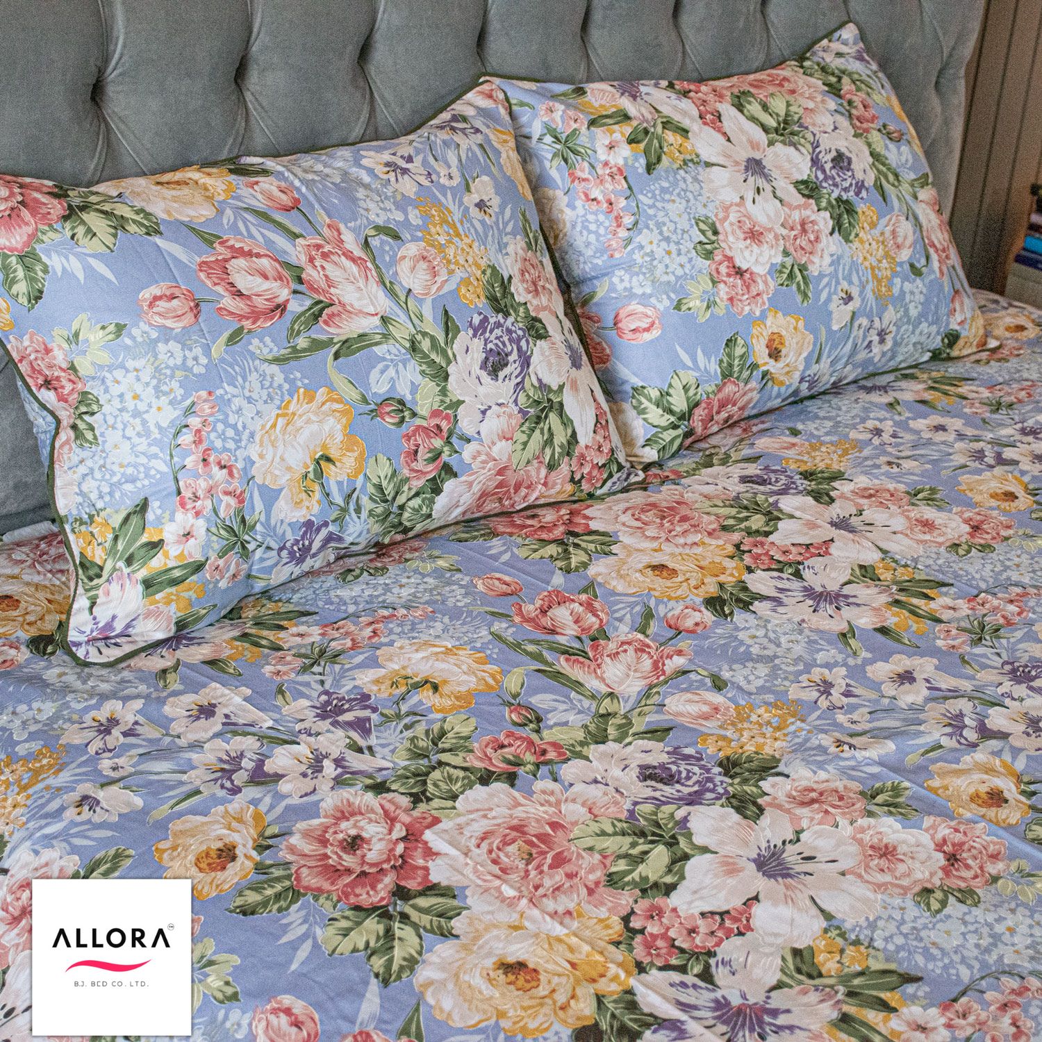 Monsoon Blooms Print Bedsheet- Heather Blue ALLORA BDonline shop bangladeshothoba.com