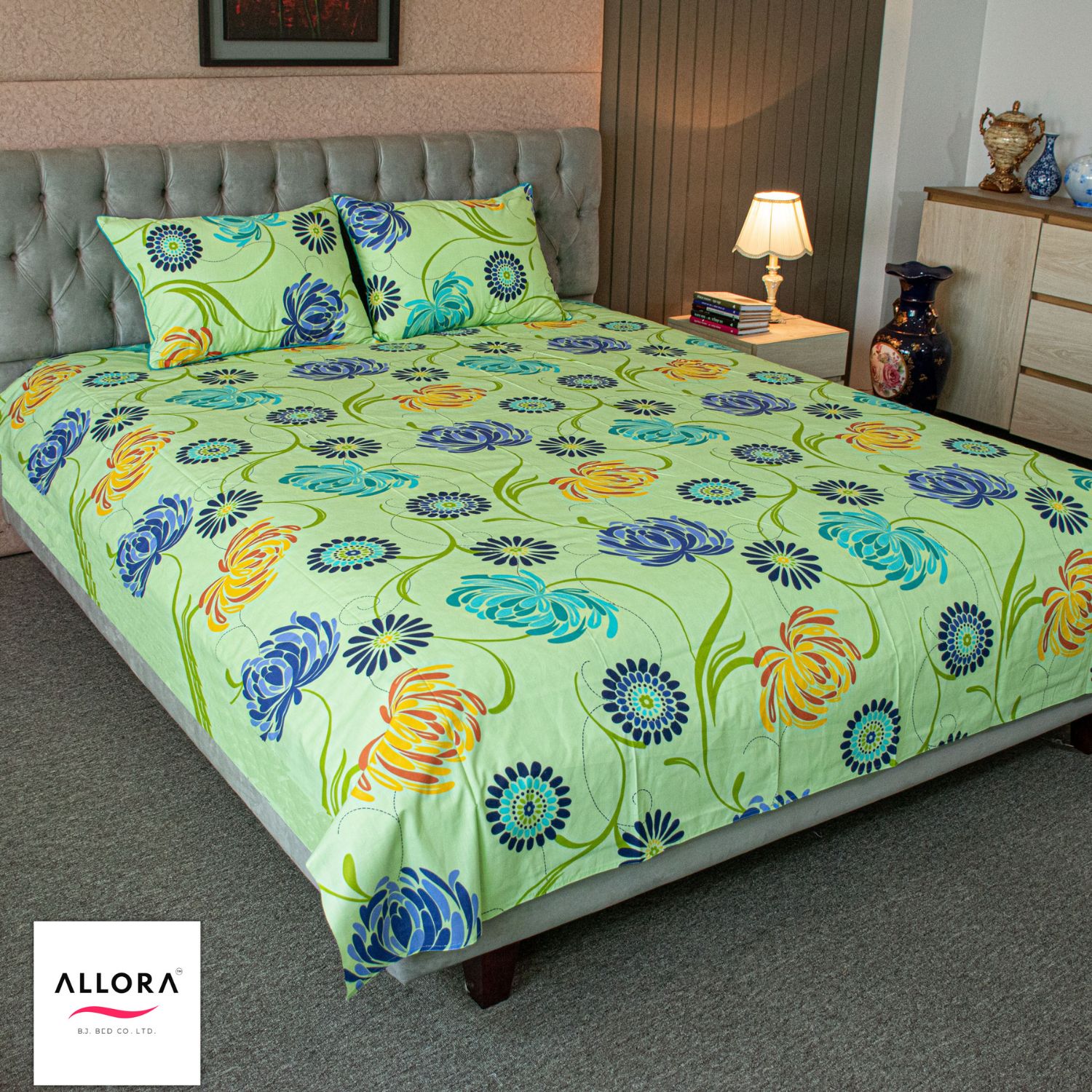 Meadow Dream Print Bedsheet – Green ALLORA BDonline shop bangladeshothoba.com