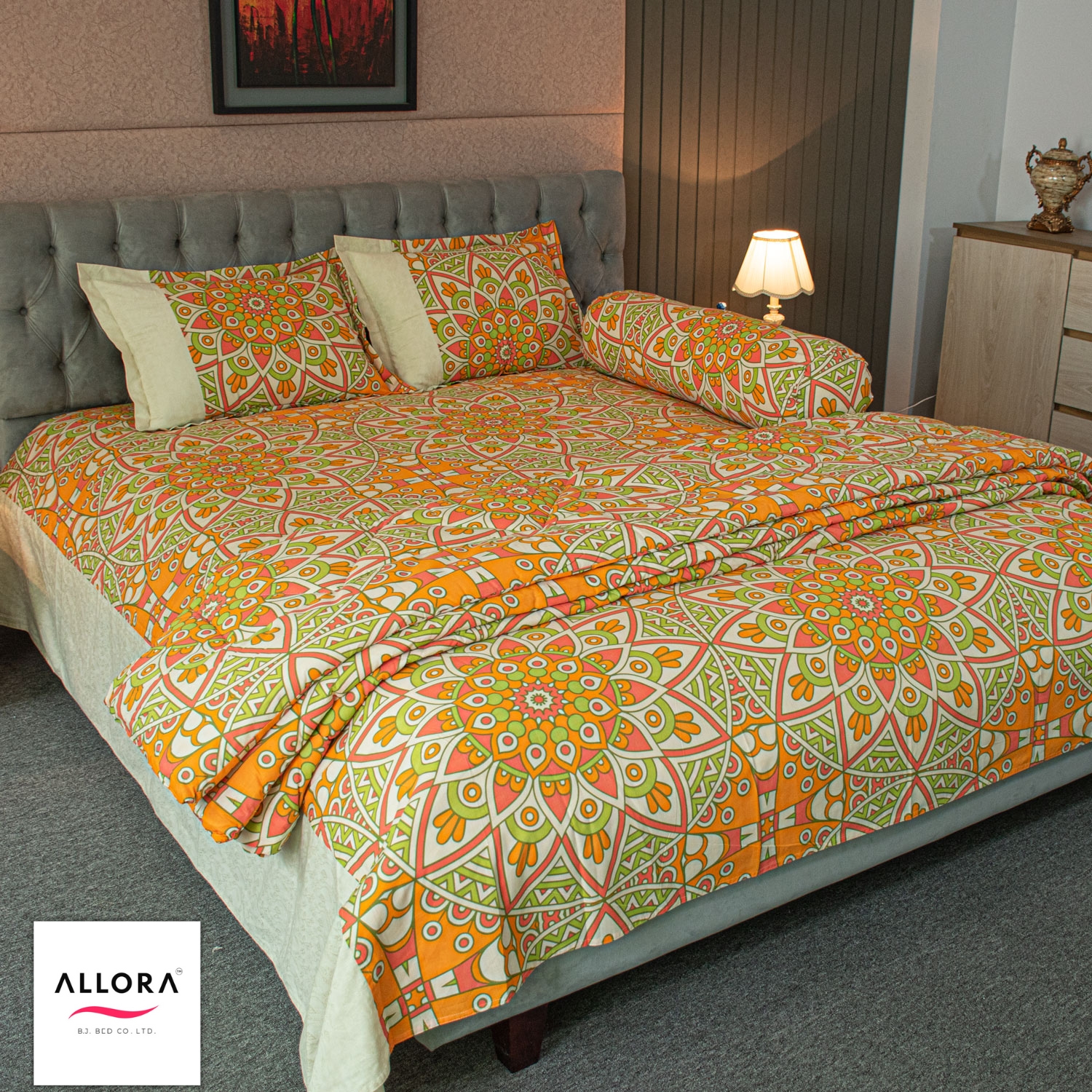 Alpana Print Comforter Bedding Set – Orange (5Pcs)