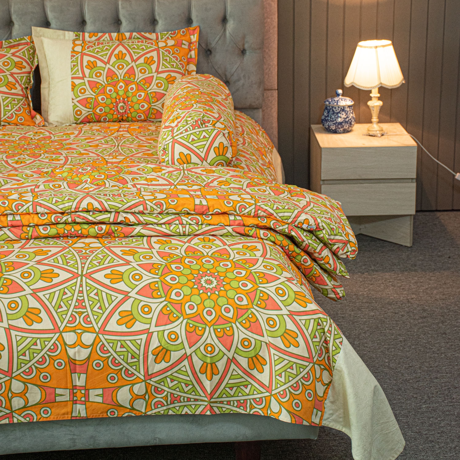 Alpana Print Comforter Bedding Set – Orange (5Pcs)