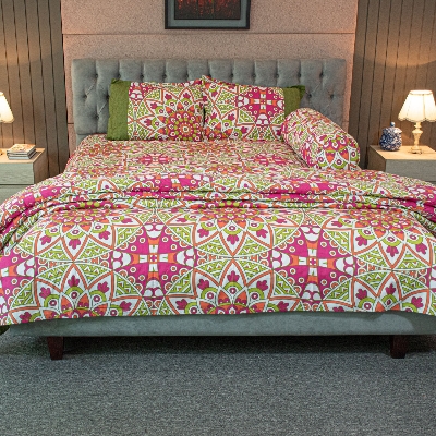 Alpana Print Comforter Bedding Set – Magenta (5Pcs)