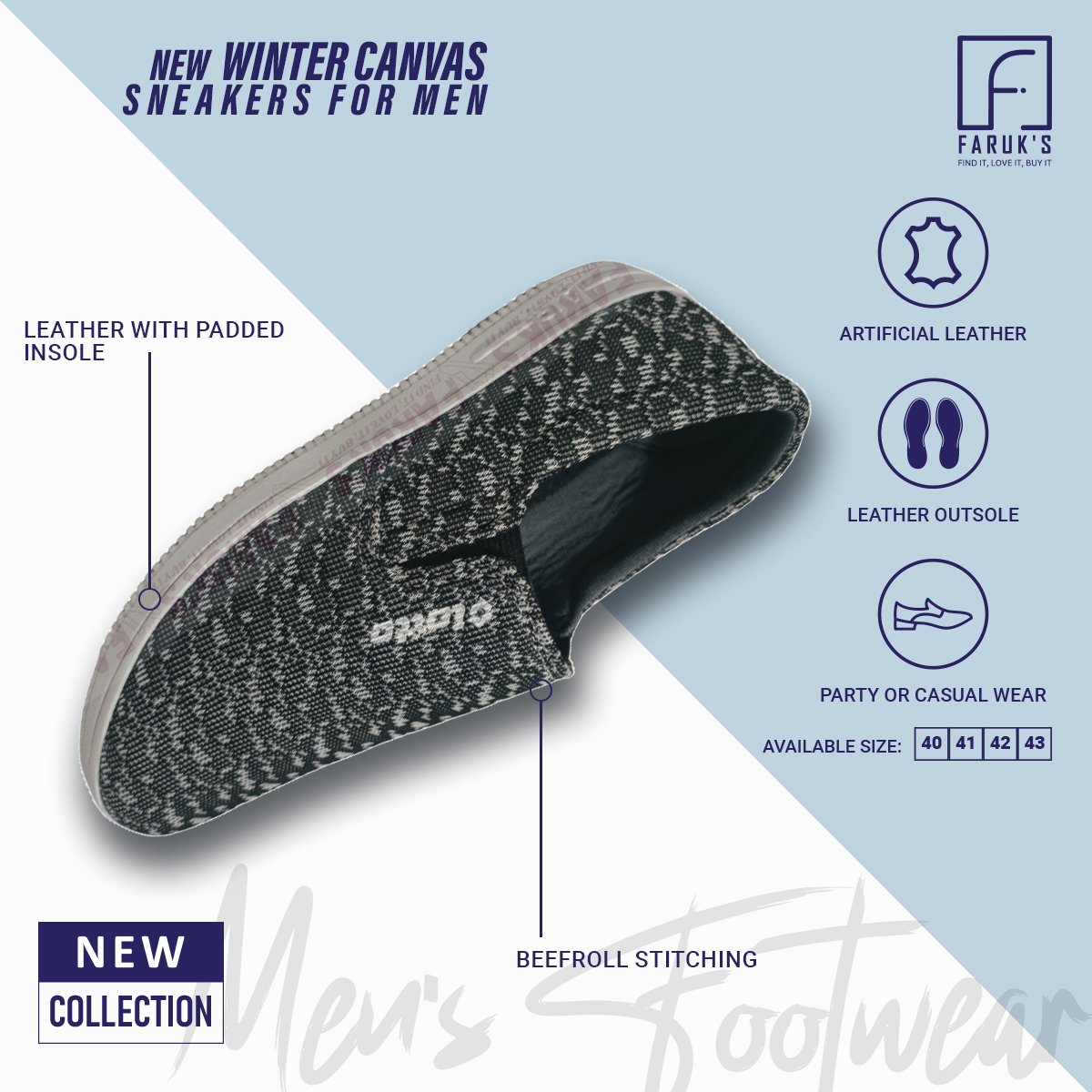 Picture of FARUK'S Stylish Ash Color Winter Canvas Sneakers for Men