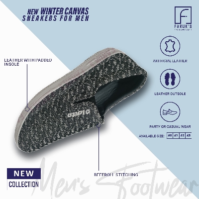 Picture of FARUK'S Stylish Ash Color Winter Canvas Sneakers for Men