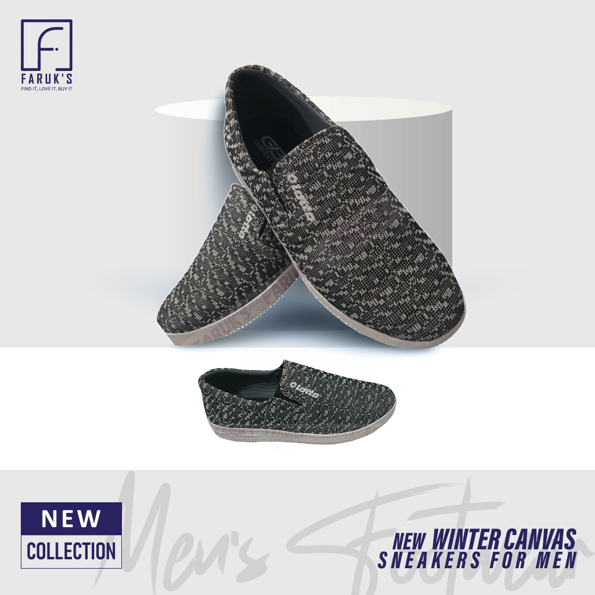 Picture of FARUK'S Stylish Ash Color Winter Canvas Sneakers for Men