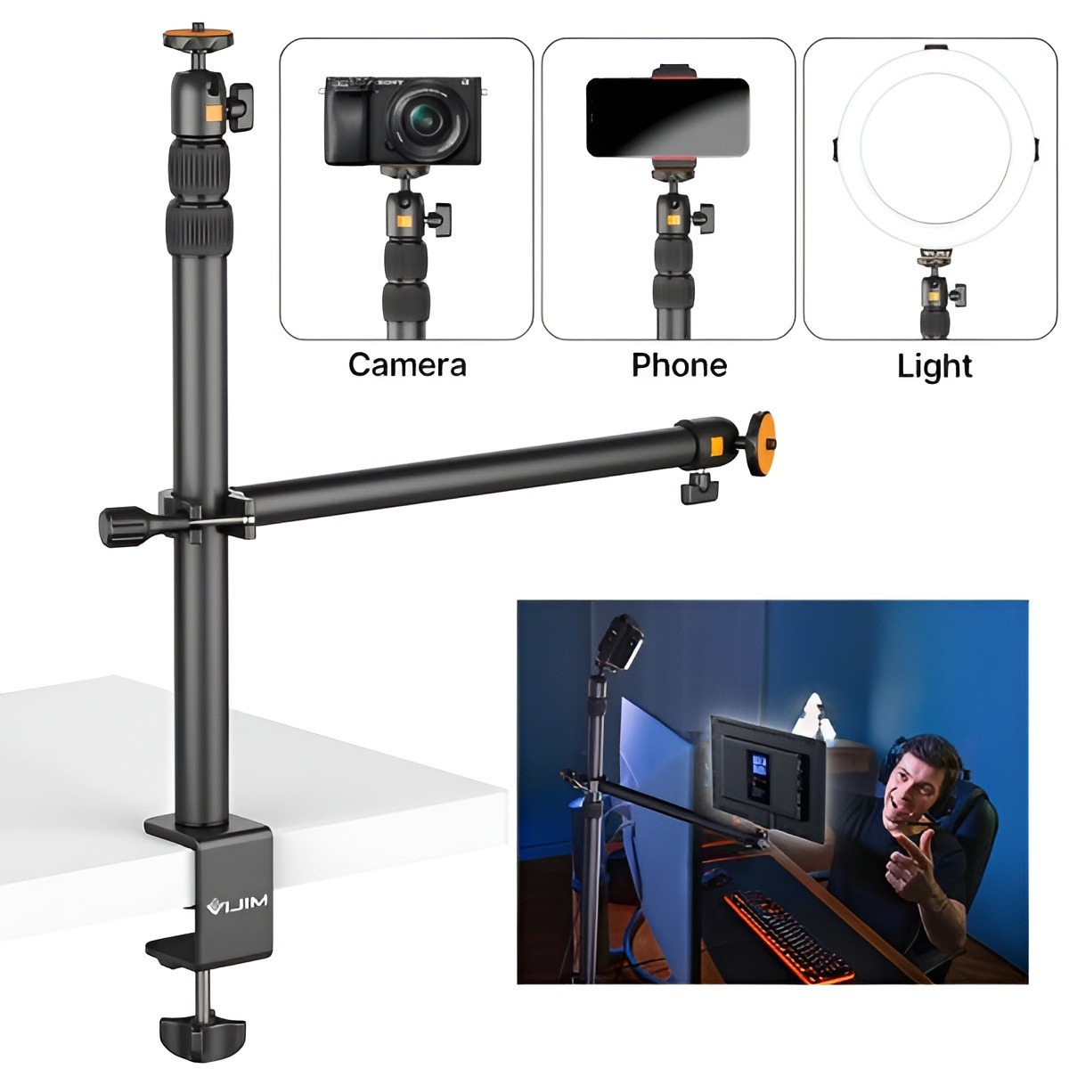 Picture of Overhead Desk Mount Stand For DSLR, DSLR & Ring Lights (Ulanzi VIJIM-LS02)