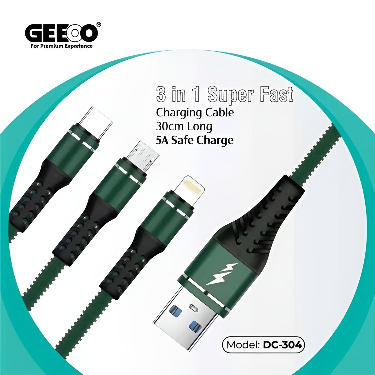 Picture of Geeoo DC-304 3-In-1 5A Short Charging Cable 30cm
