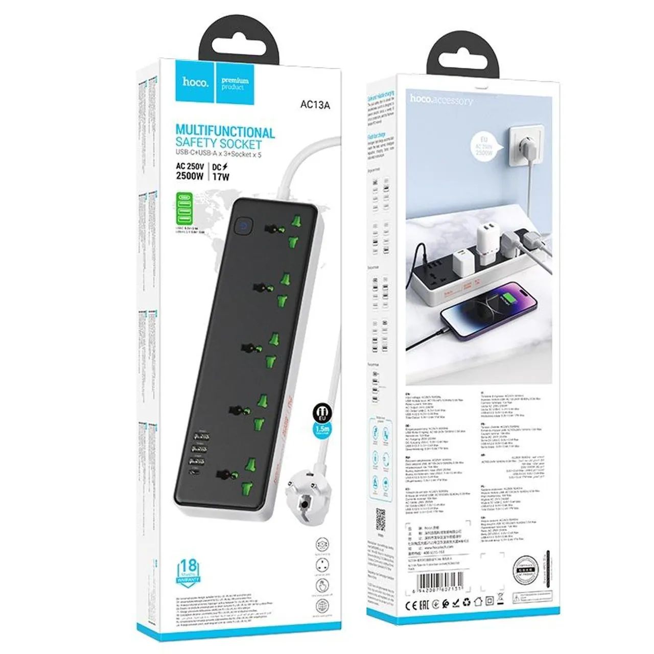 Picture of HOCO AC13A Talento 5-Position Socket (1C3A) (EU)