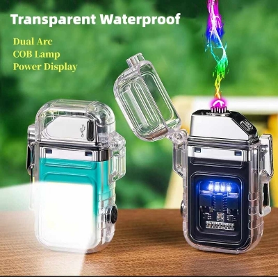 Picture of Transparent Waterproof Dual Arc Electric Lighter Outdoor COB Lamp Type-c Charging USB Lighters Smoking Accessories Gadgets