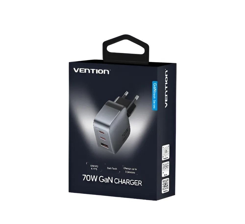 Picture of Vention 3-Port GaN USB-C & USB-A Charger 70W, EU Plug