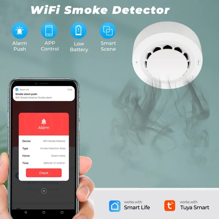 Picture of Tuya WiFi Smart Smoke Alarm Detector Fire Protection 90db Smokehouse Combination Fire Alarm Home Security System