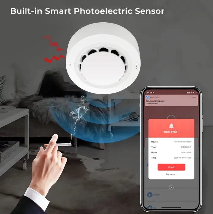 Picture of Tuya WiFi Smart Smoke Alarm Detector Fire Protection 90db Smokehouse Combination Fire Alarm Home Security System
