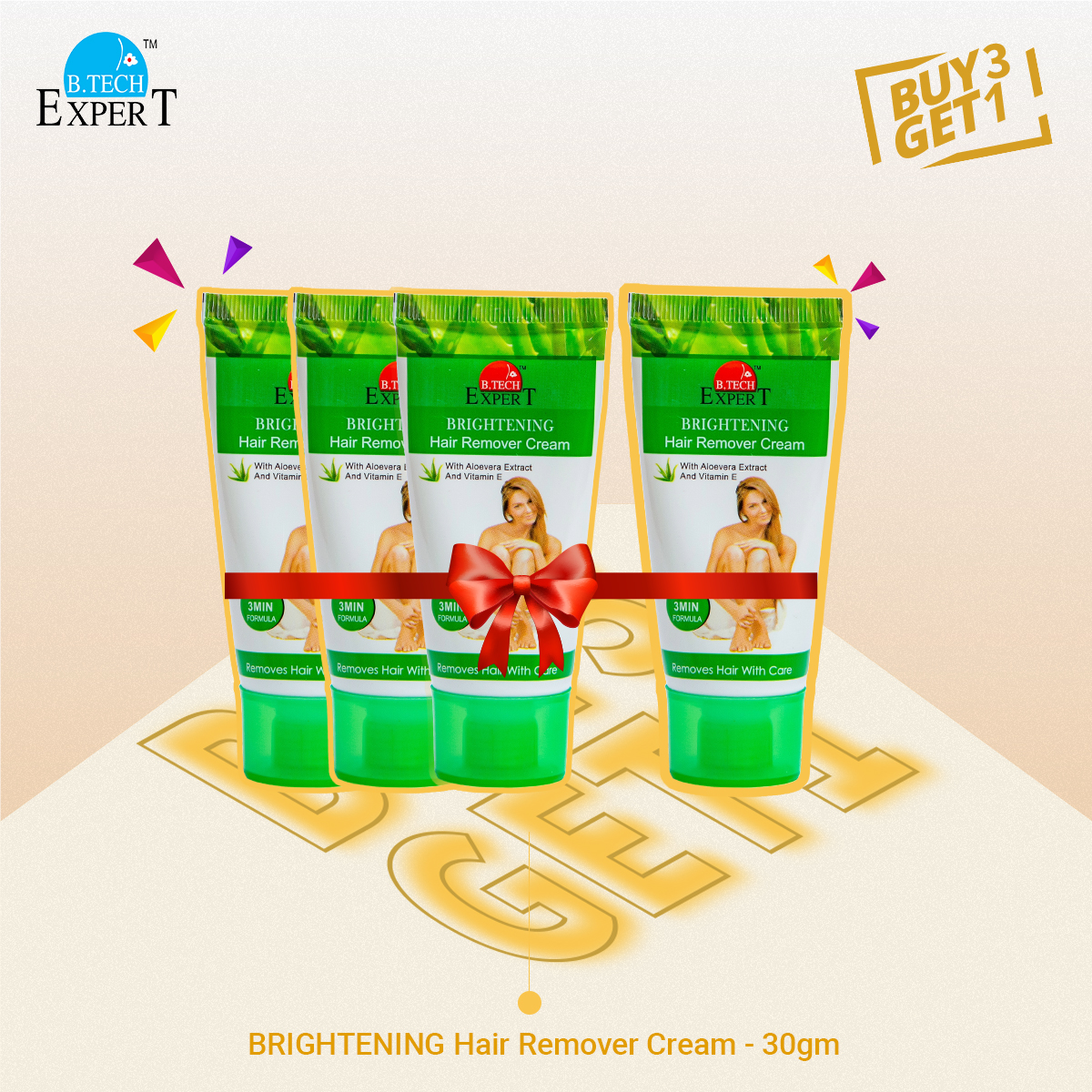 Picture of B.Tech ExperT Brightening Hair Removal Cream Normal Skin 30gm- for Leg, Under Arm & Private Area, No Risk of Cuts (Buy 3 Get 1 Free)