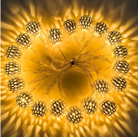 Picture of Golden Metal Ball Fairy Light, Metal Ball String Light - Fairy lights 20pcs string lights Party Wedding Decoration - Room Decoration Light - Room Decoration Light - Room Decoration Light - Fairy Lights