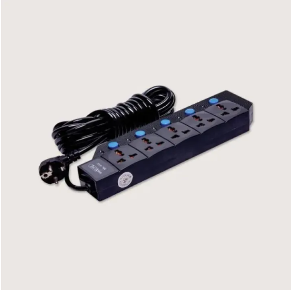 Picture of 5-Socket Multiplug Extension – 2m/5m/7ft/15ft/30ft – Heavy Duty Black Strip