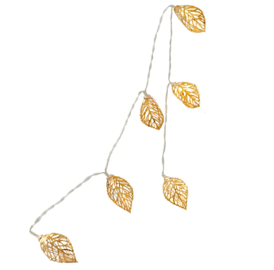 Picture of ধাতব ফেইরি লাইট 3D লিফ শেপ সোনালী রঙের কারেন্ট চালিত পিসের সেট