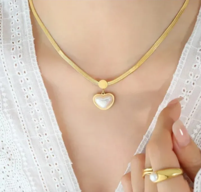 Picture of Pearl Heart Pendant 18k Gold Plated Necklace – Model 414