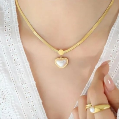 Picture of Pearl Heart Pendant 18k Gold Plated Necklace – Model 414
