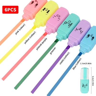 Picture of 6 Pcs Premium Mini Text Markers, Pastel Highlighters, Mixed Colors No Bleed Dry Quick to Hold, for Accurate Underline and Highlighter, Highlighter Pen for Journals, School, College, University or Office