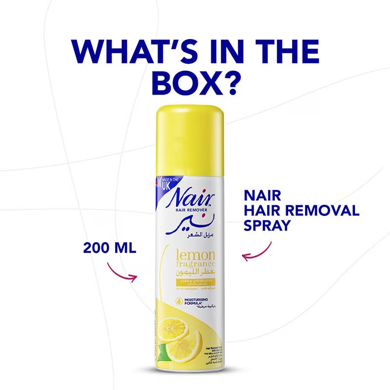 Picture of 200 ml Nair lemon fragrance unwanted Hair removal spray International UK product used for male/ female