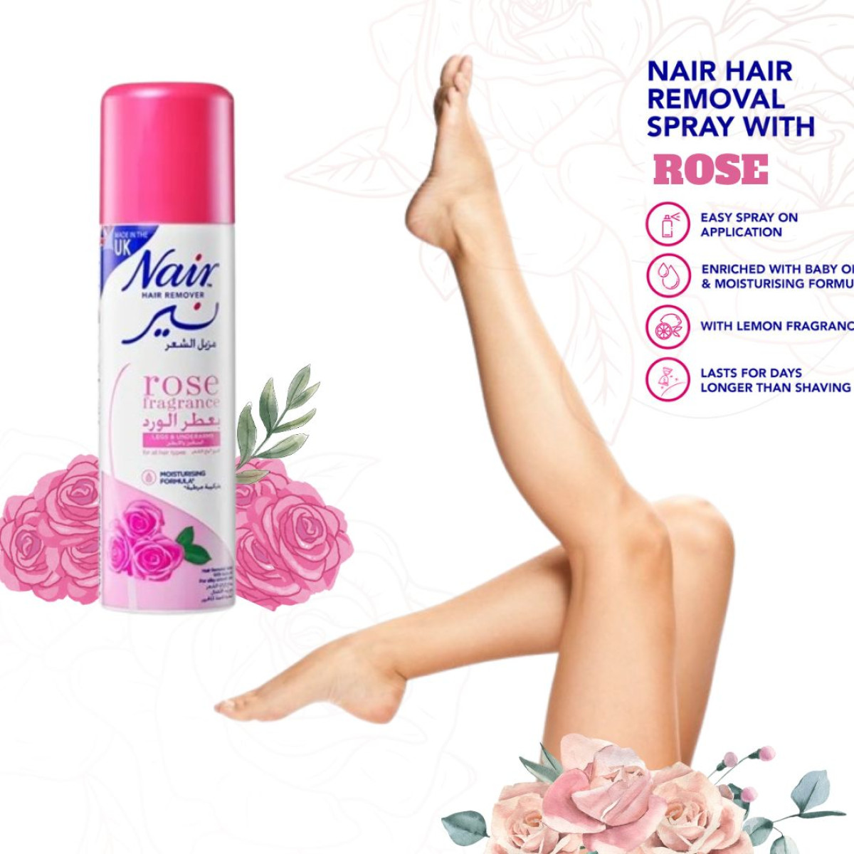 Picture of 200 ml Nair rose fragrance unwanted Hair removal spray International UK product used for male/ female
