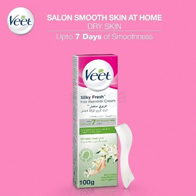 Picture of 100 gm Skin care Veet Silky fresh Hair Remover cream Dry skin International France product used for male/ female