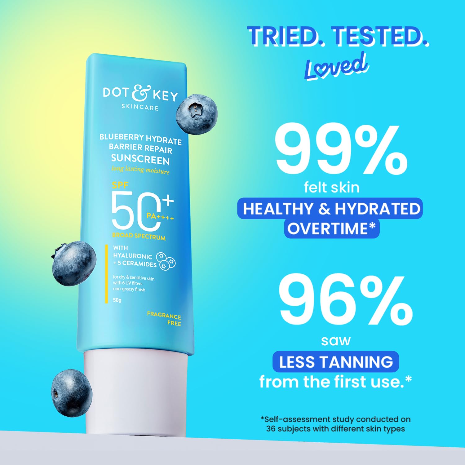 Picture of Dot & Key Blueberry Hydrate Barrier Repair Sunscreen Spf 50+, Pa++++|For Dry Sensitive Skin 50G