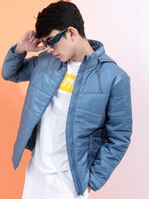 Picture of Pantoneclo Premium Quality Men's Padding Hoodie Jacket - Coronet Blue / Cappuccino / White
