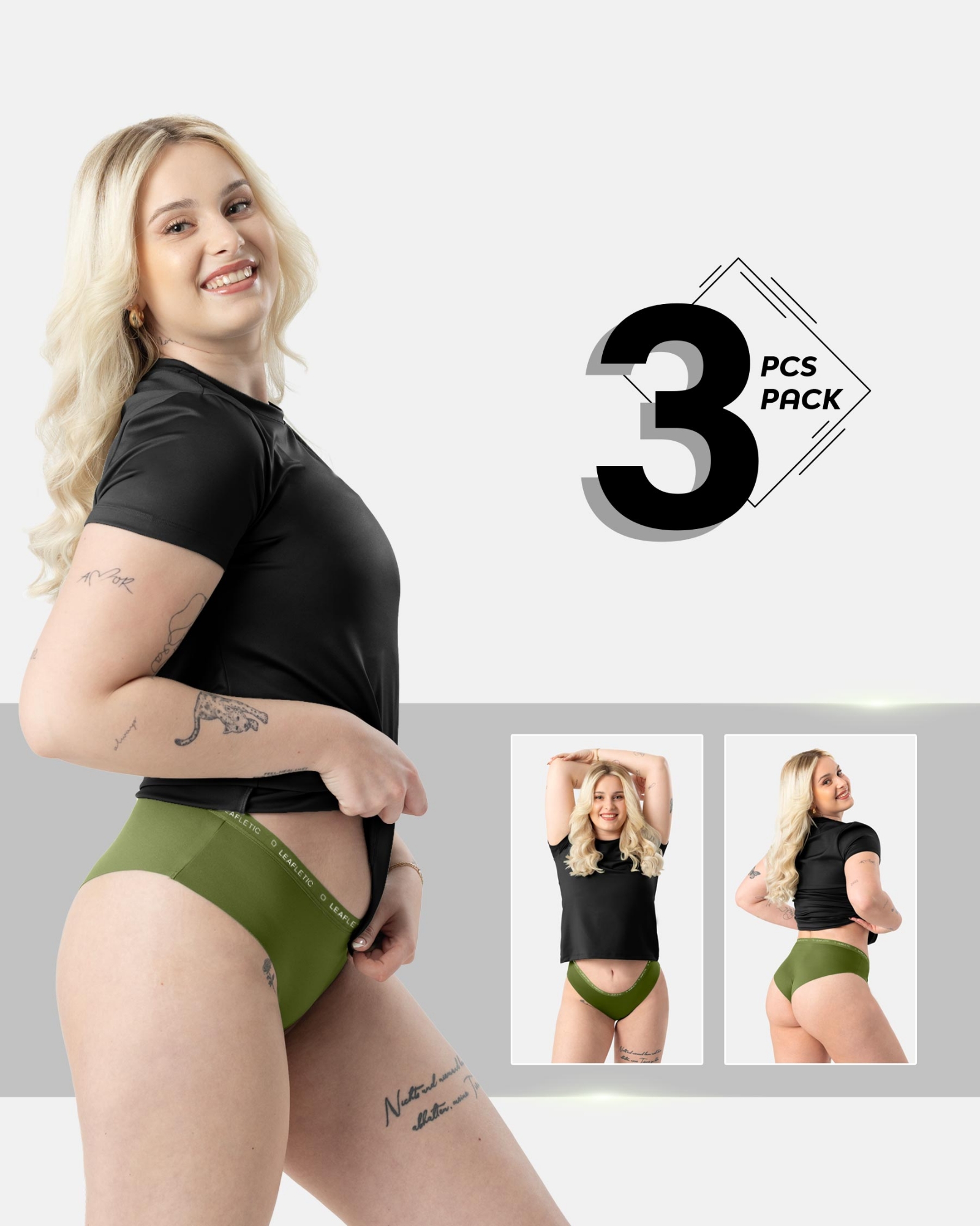 Picture of Leafletic Women's Mid-Rise Hipster Underwear | Soft & Stretchable Cotton Spandex Panty | Comfortable Hipster Undergarment for Ladies | All-Day Comfort Women's Panties | 3 Piece Combo Pack