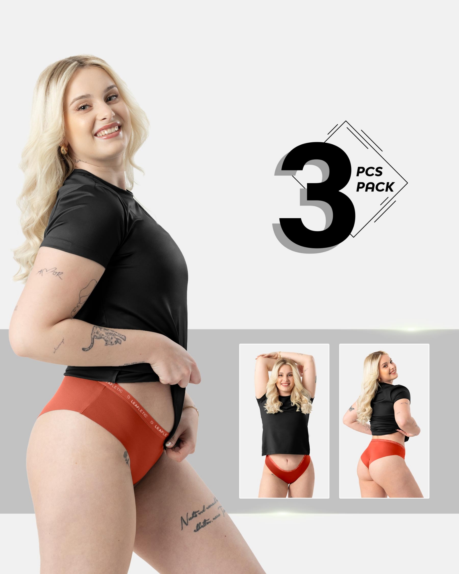 Picture of Leafletic Women's Mid-Rise Hipster Underwear | Soft & Stretchable Cotton Spandex Panty | Comfortable Hipster Undergarment for Ladies | All-Day Comfort Women's Panties | 3 Piece Combo Pack