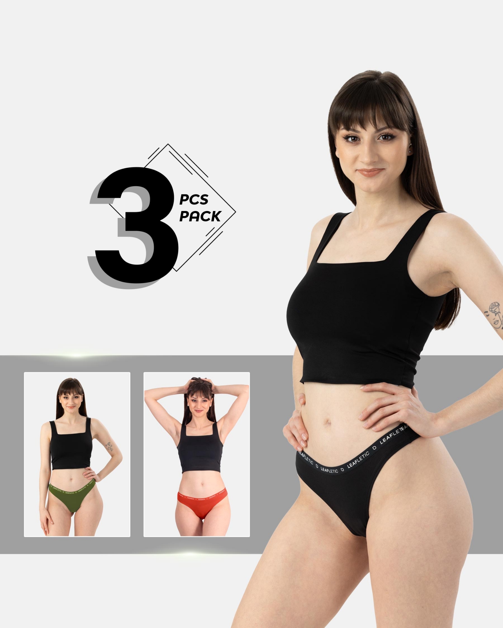 Picture of Leafletic Women's Mid-Rise Brazilian Underwear | Soft & Stretchable Cotton Spandex Panty | Comfortable Brazilian Undergarment for Ladies | All-Day Comfort Women's Panties | 3 Piece Combo Pack