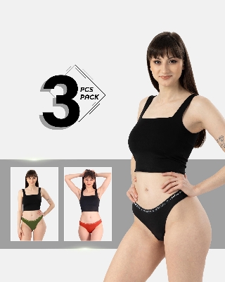 Picture of Leafletic Women's Mid-Rise Brazilian Underwear | Soft & Stretchable Cotton Spandex Panty | Comfortable Brazilian Undergarment for Ladies | All-Day Comfort Women's Panties | 3 Piece Combo Pack