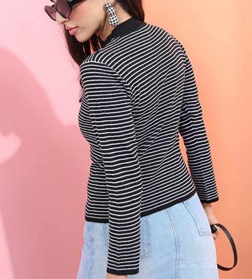 Picture of Pantoneclo Premium Quality Women's High Neck Winter Small Stripe Sweater