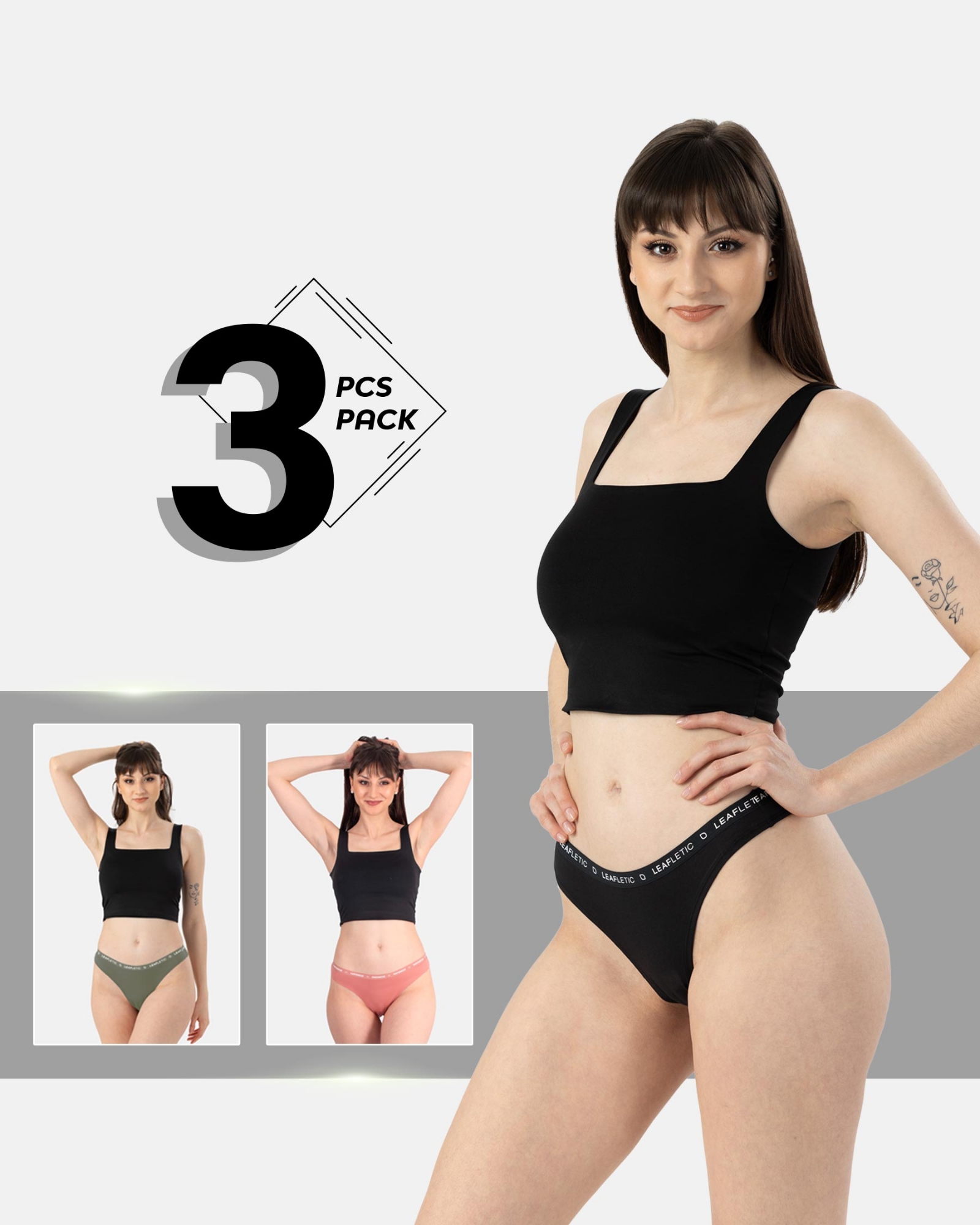 Picture of Leafletic Women's Mid-Rise Brazilian Underwear | Soft & Stretchable Panty | Comfortable Brazilian Undergarment for Ladies | All-Day Comfort Women's Panties | 3 Piece Combo Pack