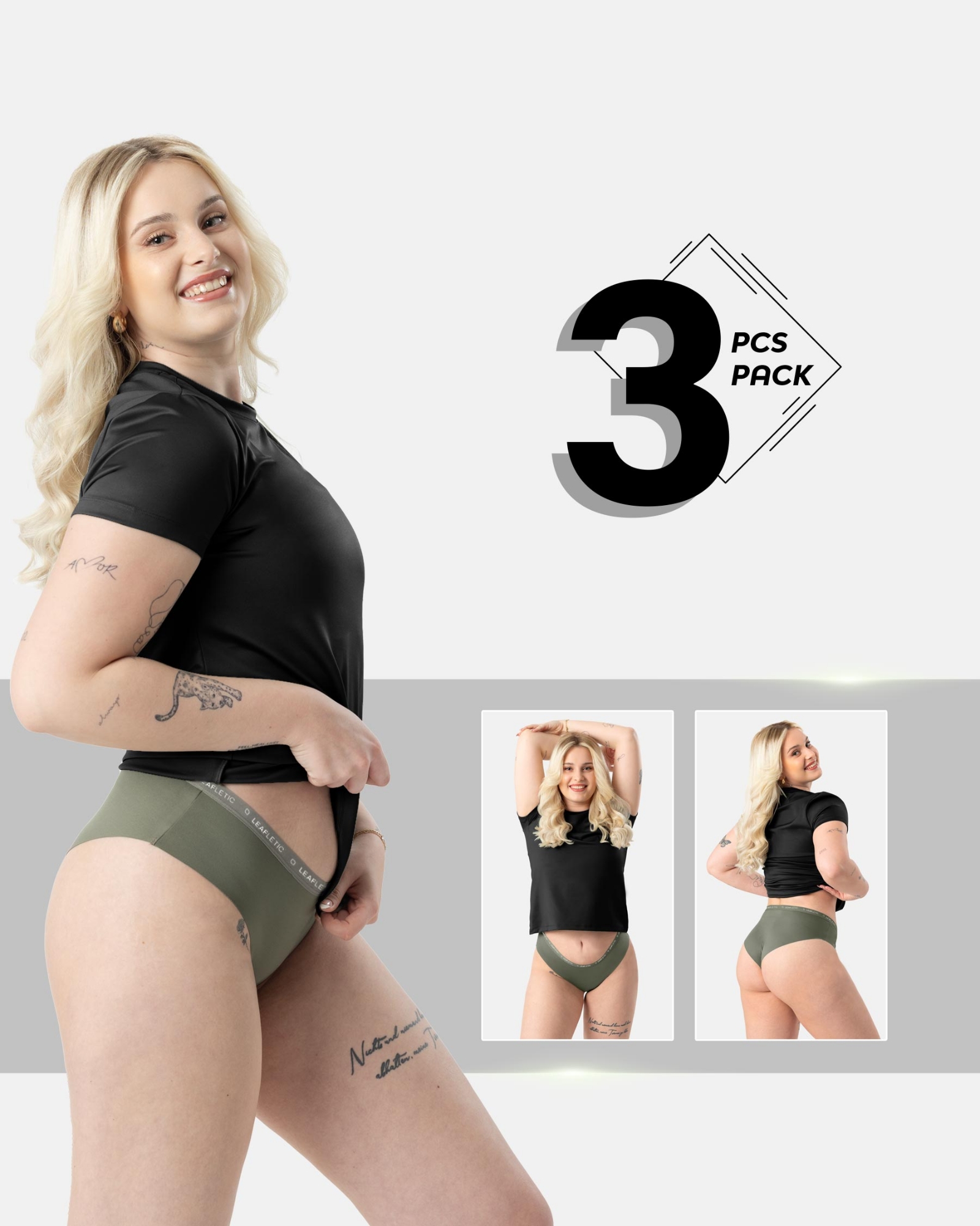 Picture of Leafletic Women's Mid-Rise Hipster Underwear | Soft & Stretchable Panty | Comfortable Hipster Undergarment for Ladies | All-Day Comfort Women's Panties | 3 Piece Combo Pack