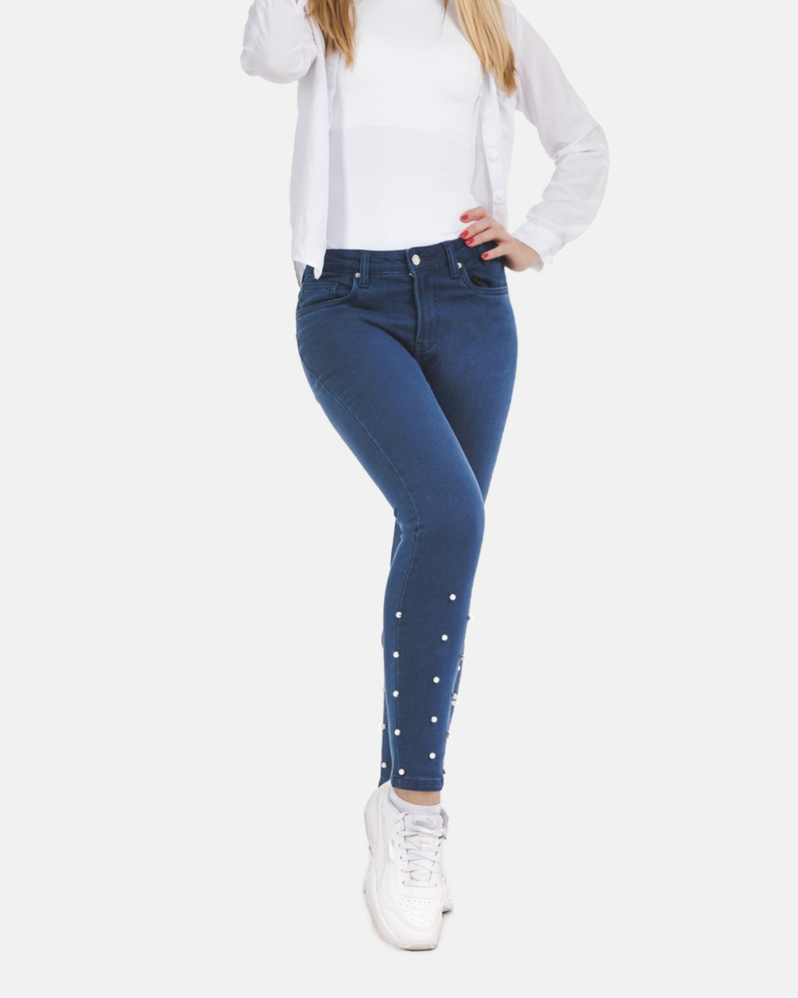 Picture of Leafletic Ladies' Signature Denim Pants – Premium Embroidered Design