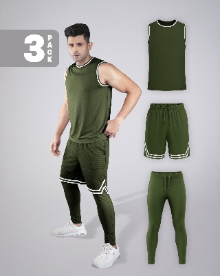 Picture of Pantoneclo Men’s Fitness Combo | Breathable Vest, Shorts and Layer Trouser for Gym Training Set | Workout and Activewear Set | Lightweight Gym Sportswear Combo | 3 Piece Pack | Sports Vest, Shorts and Training Trouser
