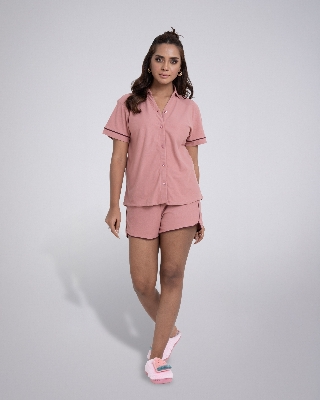 Picture of Leafletic Women's Short Sleepwear Set | Short-Sleeve Button-Down Shirt & Matching Shorts | Soft & Comfortable Nightwear | Short Pajama Loungewear | Two-Piece Night Suit