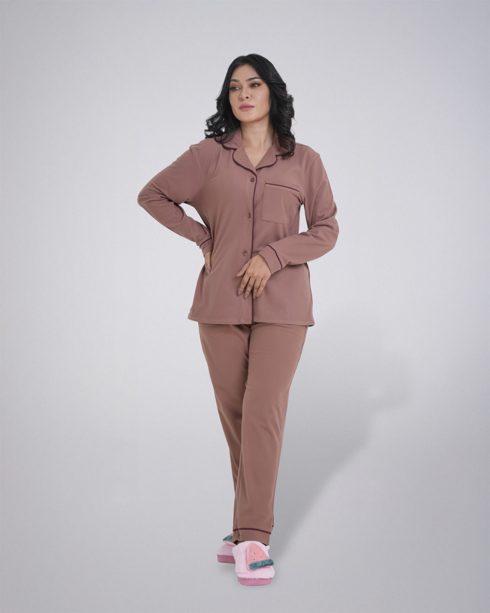 Picture of Leafletic Women's Sleepwear Set | Long-Sleeve Button-Down Shirt & Matching Trousers | Soft & Comfortable Nightwear | Loungewear Pajama Set | Two-Piece Night Suit