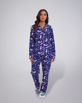 Picture of Leafletic Women's All-Over Print Sleepwear Set | Long-Sleeve Button-Down Shirt & Matching Trousers | Soft & Comfortable Nightwear | Loungewear Pajama Set | Two-Piece Night Suit