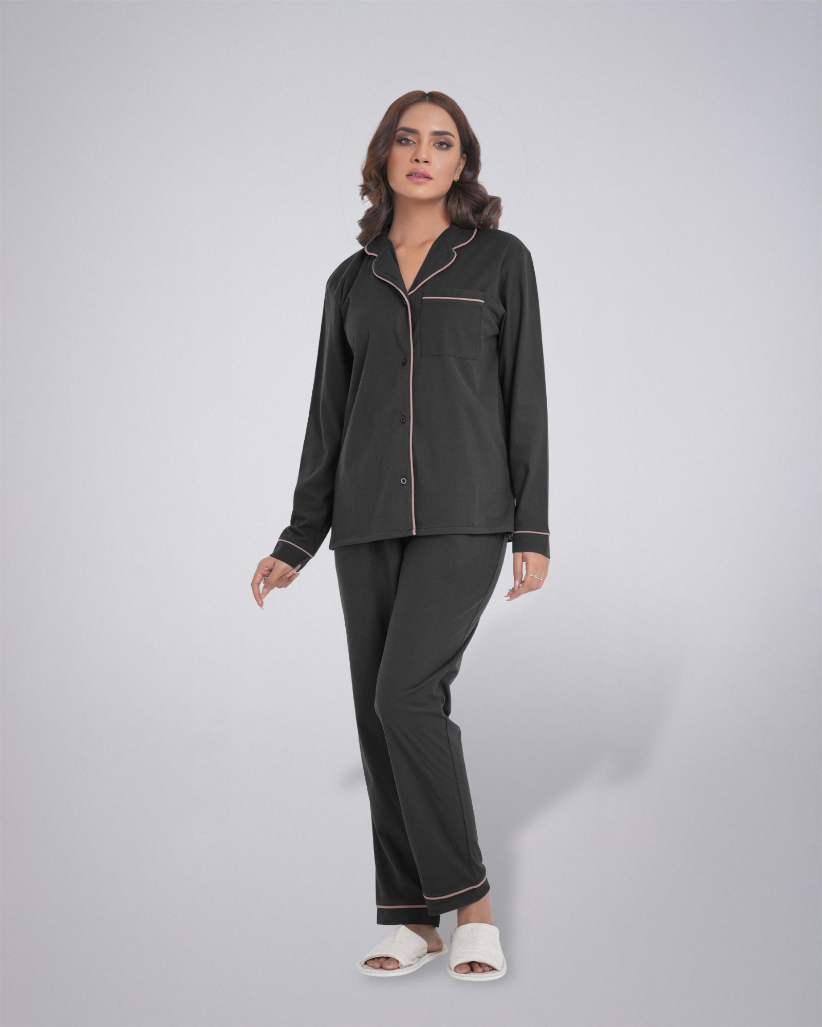 Picture of Leafletic Women's Sleepwear Set | Long-Sleeve Button-Down Shirt & Matching Trousers | Soft & Comfortable Nightwear | Loungewear Pajama Set | Two-Piece Night Suit
