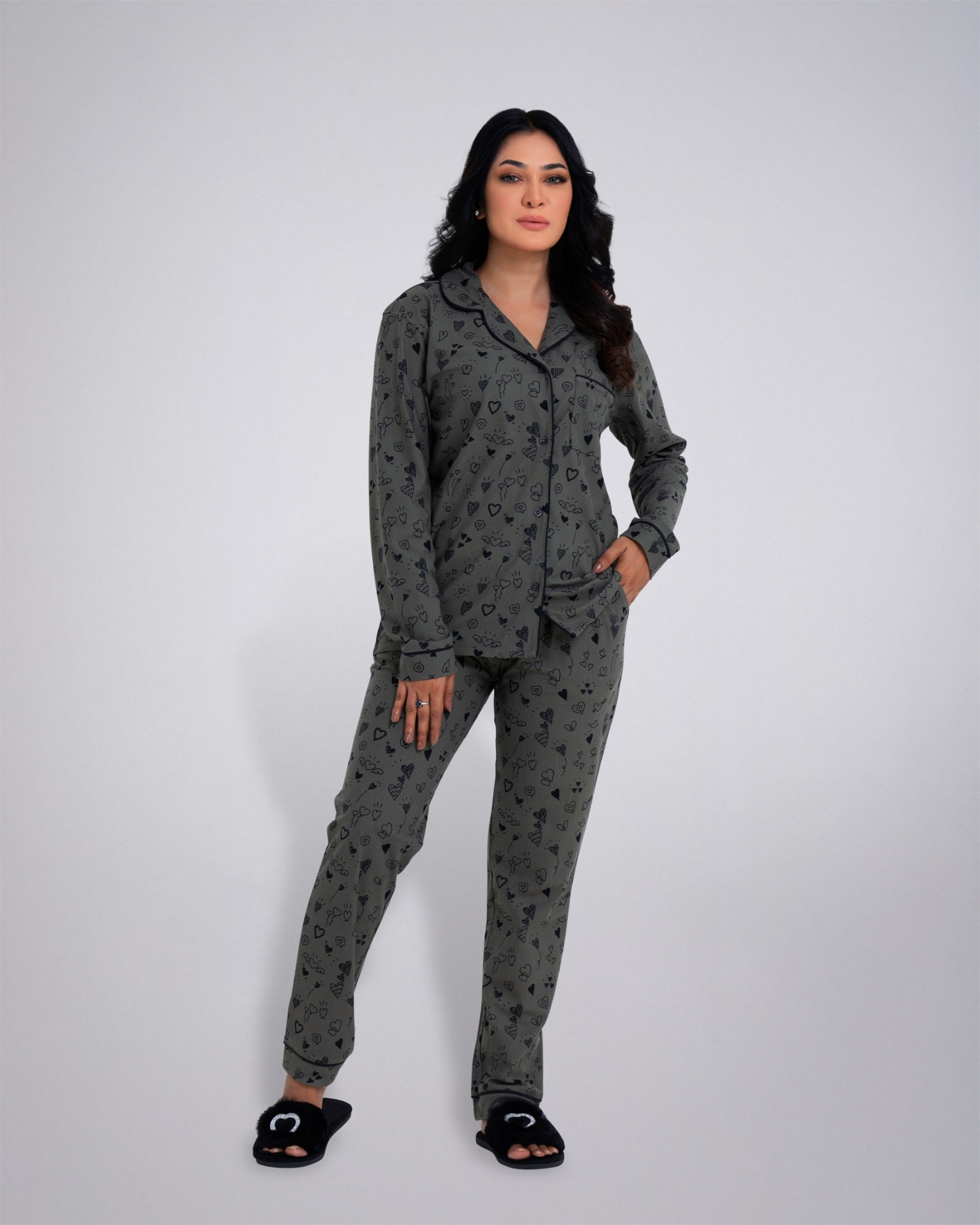 Picture of Leafletic Women's All-Over Print Sleepwear Set | Long-Sleeve Button-Down Shirt & Matching Trousers | Soft & Comfortable Nightwear | Loungewear Pajama Set | Two-Piece Night Suit