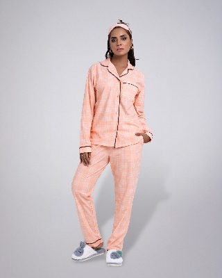 Picture of Leafletic Women's Check Print Sleepwear Set | Long-Sleeve Button-Down Shirt & Matching Trousers | Soft & Comfortable Nightwear | Loungewear Pajama Set | Two-Piece Night Suit