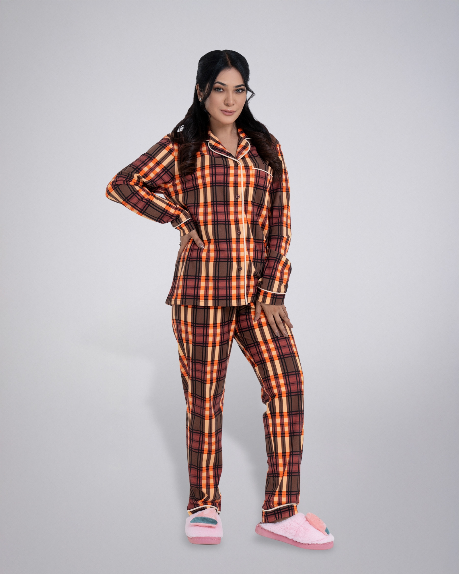Picture of Leafletic Women's Check Print Sleepwear Set | Long-Sleeve Button-Down Shirt & Matching Trousers | Soft & Comfortable Nightwear | Loungewear Pajama Set | Two-Piece Night Suit