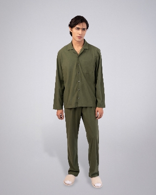 Picture of Pantoneclo Men's Sleepwear Set | Long-Sleeve Shirt & Matching Trousers | Soft & Comfortable Nightwear | Loungewear Pajama Set | Two-Piece Night Suit