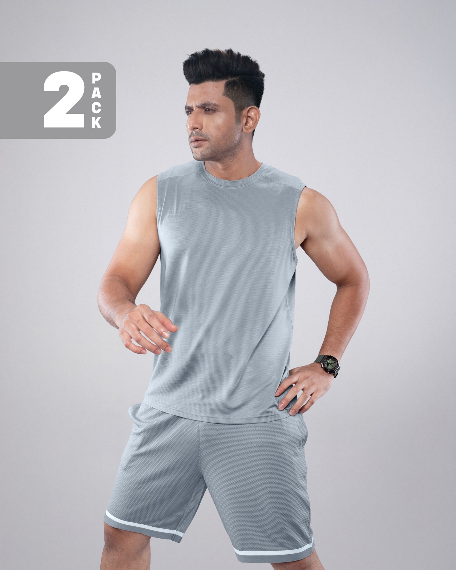 Picture of Pantoneclo Men’s Fitness Combo | Breathable Vest and Shorts for Gym Training Set | Workout and Activewear Set | Lightweight Gym Sleeveless T-Shirt & Shorts Combo | Sportswear Tank Top & Shorts Outfit