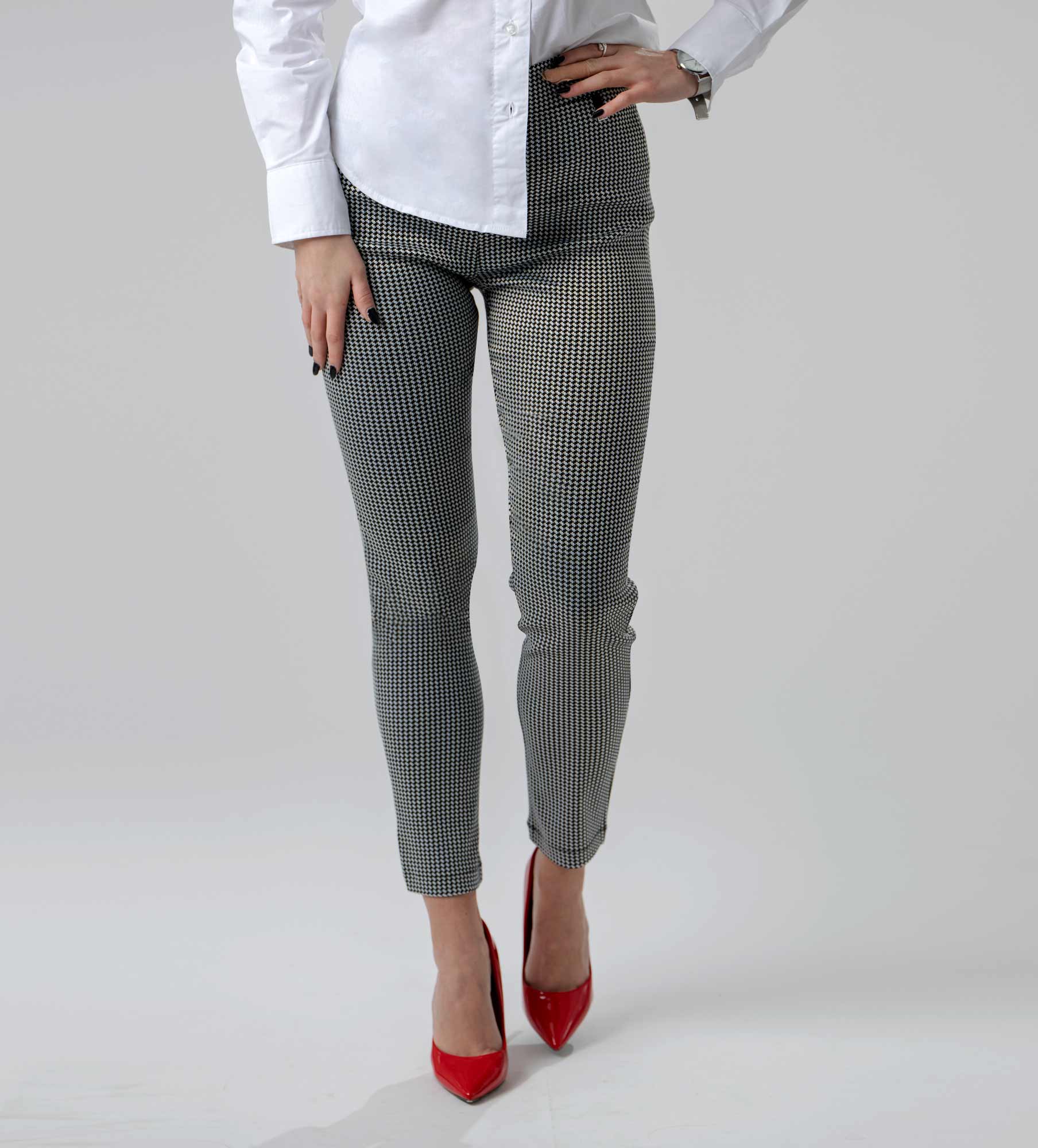 Picture of Leafletic Women's Super Stretch Jacquard Bengaline Pants | Comfortable Office & Formal Trousers | Slim Fit Ladies Bottom Wear with Viscose Blend