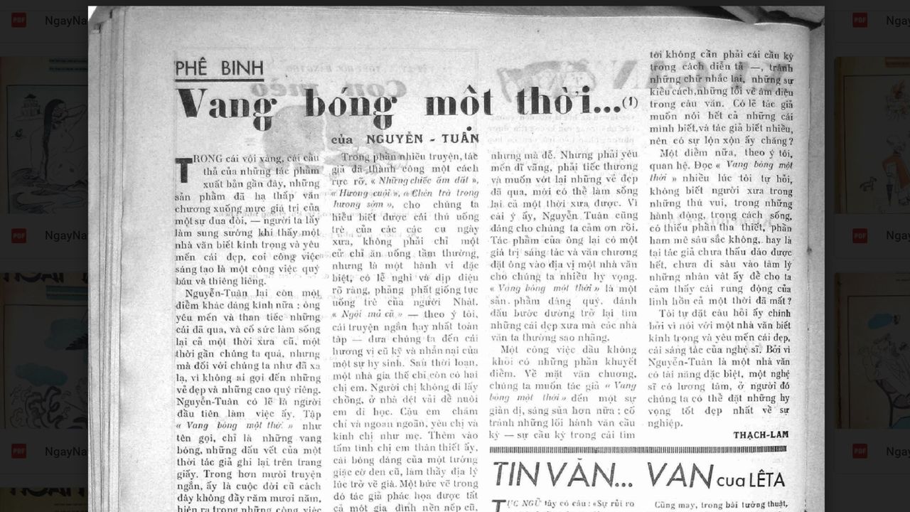 Bài của Thạch Lam, trên tờ Ngày Nay của Tự Lực Văn Đoàn, số 212 (15 tháng 6 năm 1940)
