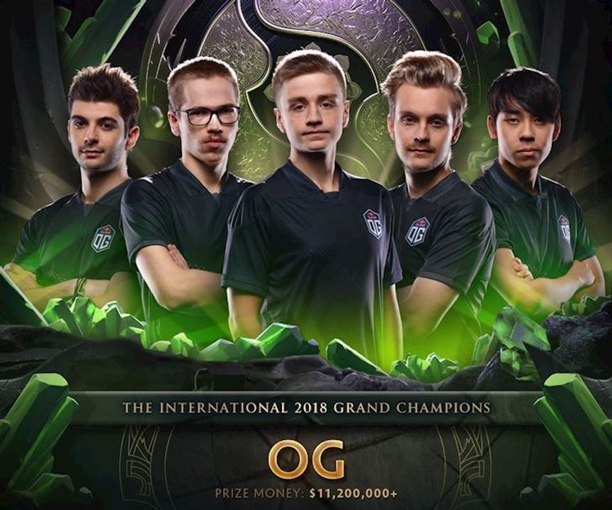 <i>OG Team - đội tuyển DOTA 2 đầu tiên vô địch 2 mùa The Iternational liên tiếp.</i>