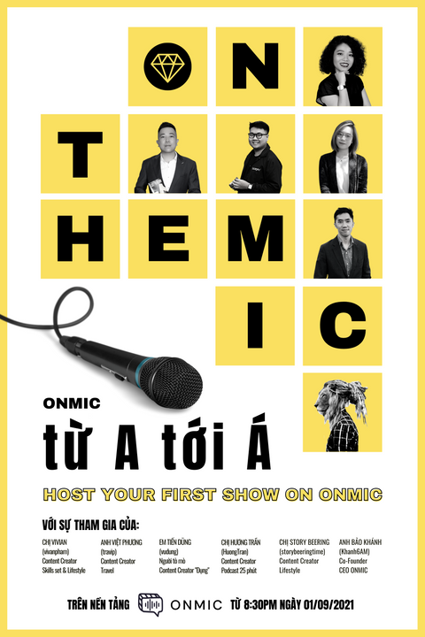 <i>Dàn line-up với anh Travip - Travel Blogger, hot Tikoker, chị Vivian - senior manager của Pepsico, chị Hương Trần của Podcast 25 phút, anh Khánh - CEO Onmic, bé Dũng - chủ kênh podcast, hot OnMic-er, và người chuyên lan toả năng lượng xàm quần đến cho mọi người là mình :)))</i>